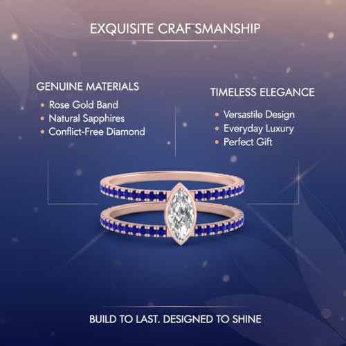 Image of Choose Your Gemstone Marquise Bezel Set Diamond CZ Band Rose Gold Plated Marquise Shape Split Shank Engagement Ring Lightweight Office Wear Everyday Gift Jewelry US Size 4 to 12