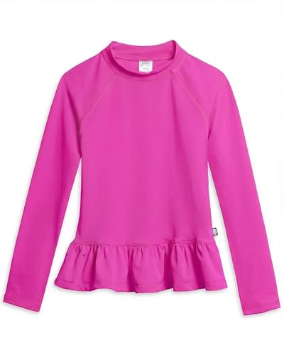 Image of Made in USA Big Girls' Solid Rashguard Swimming Tee for The Beach or Pool Peplum Sun Protection SPF50+ Swim Tee for The Beach or Pool, Hot Pink, 16