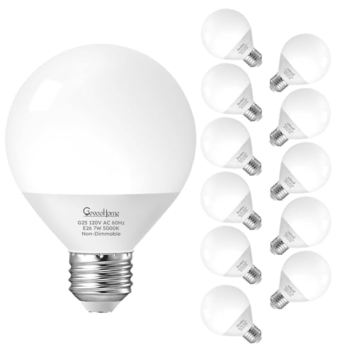 Image of GvvooHome Vanity Light Bulbs for Bathroom, G25 LED Globe Light Bulbs for Makeup Mirror Dressing Room, 60W Equivalent, 5000K Daylight, 800LM, E26 Base, Non-Dimmable, 12-Pack
