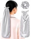 [SEAWIND] シルク ナイトキャップ シュシュ ロングヘア用 就寝用 シルク100% ロング 就寝用 ポニーキャップ かぶらない 毛先だけ 保湿 うるつや美髪 (グレー/Lサイズ)