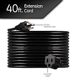 GE UltraPro 40 Cord d'extension Ft, 16 Gauge, poids lourd, double isolant, sol, intérieur/extérieur, UL Inscrit, Noir, 36826-T1