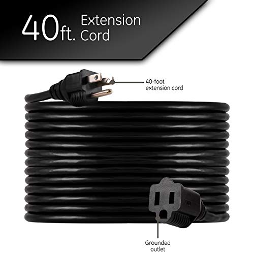 Ultrapro 40 Ft Extension Cord, Double Insulated, Grounded, Heavy Duty, 16 Gauge, General Purpose, Ideal For Outdoor Lighting, Ul Listed, Black, 36826 #TOP1