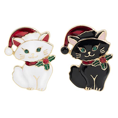 ARFUKA 2 Stück Brosche Retro Katzen mit Weihnachtsmütze Broschen Set Kristalle Brosche Pins Anstecknadel für Kleidung Taschen Jacken, Geburtstag Weihnachtsgeschenke...