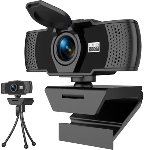 Full HD 1080P Webcam with Dual Microphones & Privacy Cover for PC, Desktop, Laptop, Plug&Play USB Computer Camera with Auto Light Correction for Zoom/Teams/Skype, Conferencing and Live Streaming