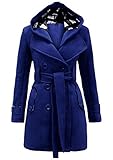 WIWIQS Women's Double Breasted A Line Belted Peacoat Autumn Plus Size Swing Coat Outwear Winter Wool Blend Trench Coat Royal Blue XL