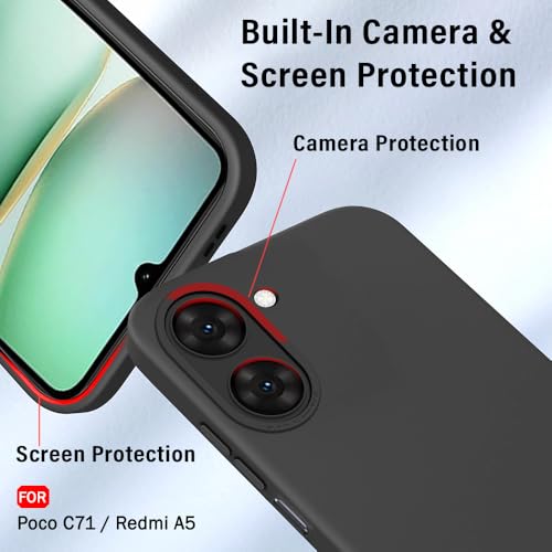 Image of TheGiftKart Liquid Silicon Back Cover Case for Poco C71 / Redmi A5 | Stylish Camera Protection Module | Micro-Fibre Lining Inside | Shockproof Back Cover Case for Poco C71 / Redmi A5 (Silicone, Black)