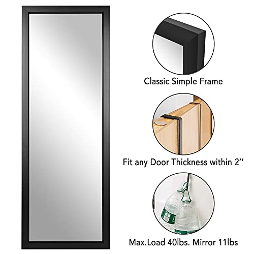 Pexfix Door Mirror Full Length 18"X51" Over The Door Rectangle Sleek Frame Space Saving Floor Mirror Dressing Hanging Wall Mounted Mirror-Black #TOP4