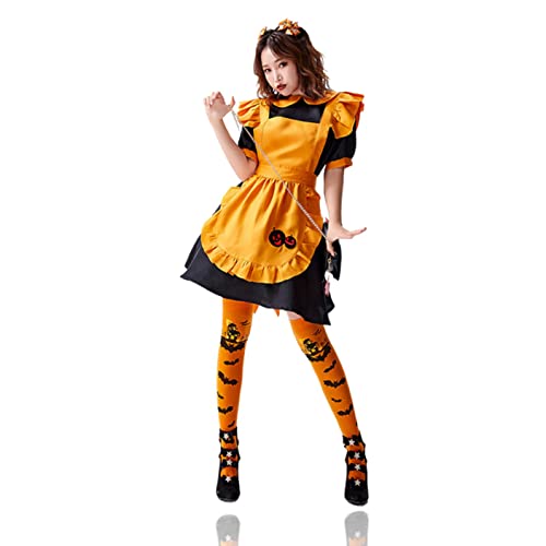 monomania メイド服 コスプレ ハロウィン コウモリ かぼちゃ 仮装 コスチューム ワンピース 大人用 オレンジ XL