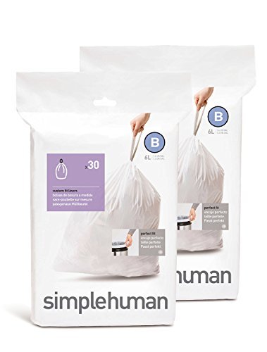Image of simplehuman Custom Fit Trash Can Liner B, 6 Liters / 1.6 Gallons, 30-Count (Pack of 2)