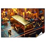 islandburner Prime Bild Poster Goldbarren auf futuristischem Finanzmarkt für Wohnzimmer Finanzexperten Bank Premium Bilder Fotodruck