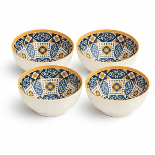 Image of YELONA Ceramic Snack Bowls - Set of 4 (300 ml Each) - Microwave Safe Side Bowls for Serving Noodles, Soups | Rice, Dal, Fruits | Perfect for Christmas Gift | New Year Gift & Daily Use (Mosaic)