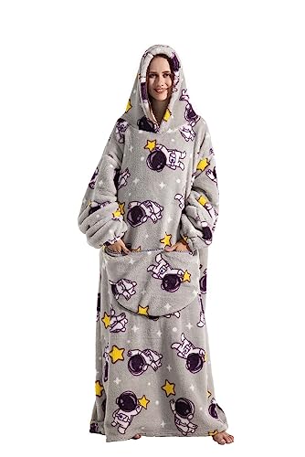 Lengthen Hoodie Blanket,Oversized Ultra Soft Warm Wearable Hooded Blanket Sweatshirt,One Size Fits All Adults Men Women