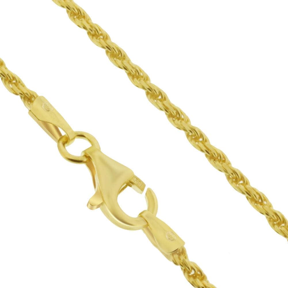 14k Gold Over 925 Sterling Silver Vermeil 1.5mm Rope Foot Chain Anklet