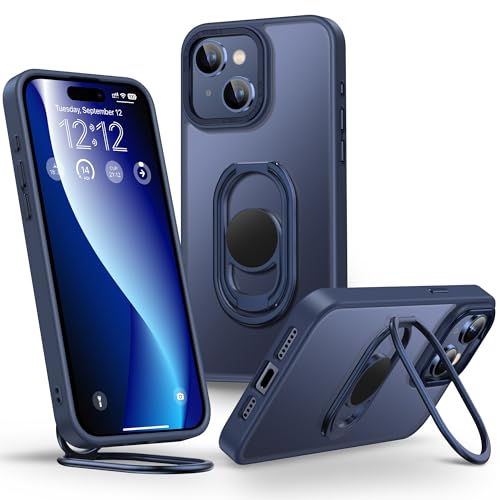 Image of Shields Up for iPhone 15 Case with Stand, Phone Case Clear with Double Ring Holder [Adjustable & Foldable] Shockproof Protective Matte Cover for iPhone 15 6.1 inch - Frosted Blue