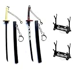 ixampoun Mini Samurai Sword Keychain, 2-Piece Metal Letter Opener Set with Display Stand, Decorative Gift (Black)