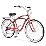MOONCOOL Beach Cruiser Bike for Women and Men, 24/26 Inch 7-Speed Adult Bicycle, Comfortable Step-Through Frame with Rear Rack, Classic City Cruiser