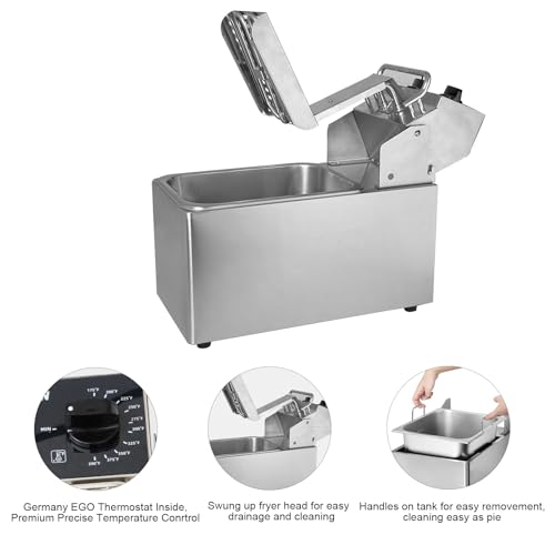 CROSSON 4L Elektrische Aufsatzfritteuse mit leicht zu reinigendem rotierendem Fritteusenkopf, 30 Minuten Timer, abnehmbarer Öltank 304 SS mit Griff (4L single tank) – Bild 5
