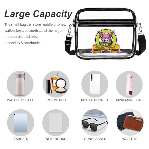 Wild Hog Biting Pickle Large Crossbody Bag Clear Stadium Bag Anti-Theft Side Shoulder Bags Messenger Bag with 2 Compartments3