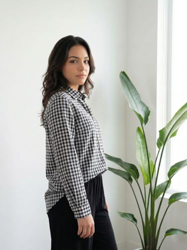 Image of OOMPH! Women Checked Smart Casual Shirt | Women's Gingham Check Shirts | Full Sleeve Button-Down Casual Westernwear for Women | Smart Fit Office Wear Top