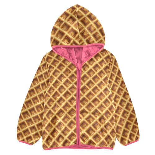 Waffle Pattern Toddler Fleece Jacket Baby Girls Hooded Zipper Long Sleeve Thick Warm Outerwear 3-10 Years