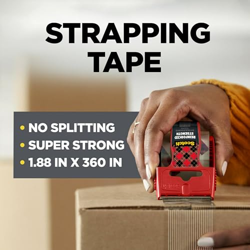 image for Scotch Reinforced Strength Shipping Strapping Tape with Dispenser, Cle