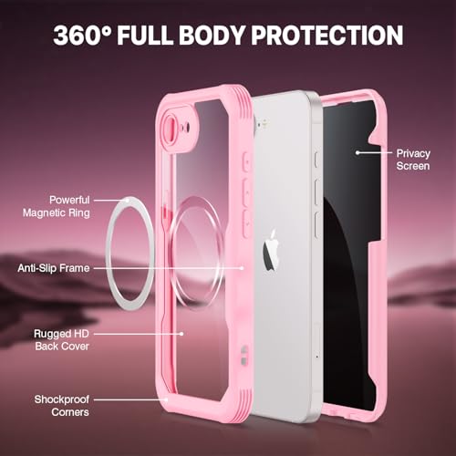CENHUFO Magnetic Privacy Case for iPhone 16E / iPhone 17E [Compatible with Magsafe] Full Body Phone Case Built-in 9H Glass Privacy Screen Protector and Camera Protector, Shockproof Cover - Pink by CENHUFO - Used condition - Image 3