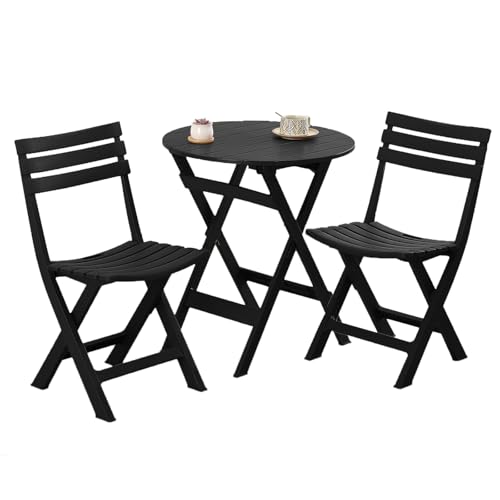 Ahorra espacio con este juego de bistró plegable exterior negro 2