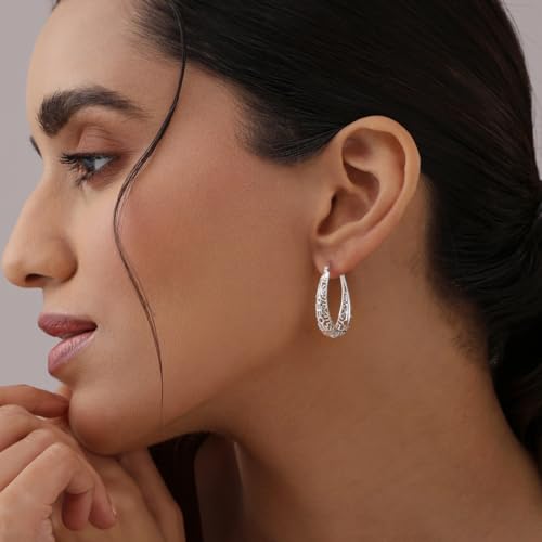 Image of TRUESILVER ACPL 925 Sterling Silver BIS Hallmarked Filigree Hoop Earrings for Women & Girls | Lightweight Designer Oval /Round Hoops | Everyday Wear | Gift for Her