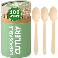 Special Edition Compostable Cutlery Set - Disposable Wooden Utensils - Eco-Friendly, Biodegradable Alternative to Plastic - 50 Each Spoons, Knives, Forks
