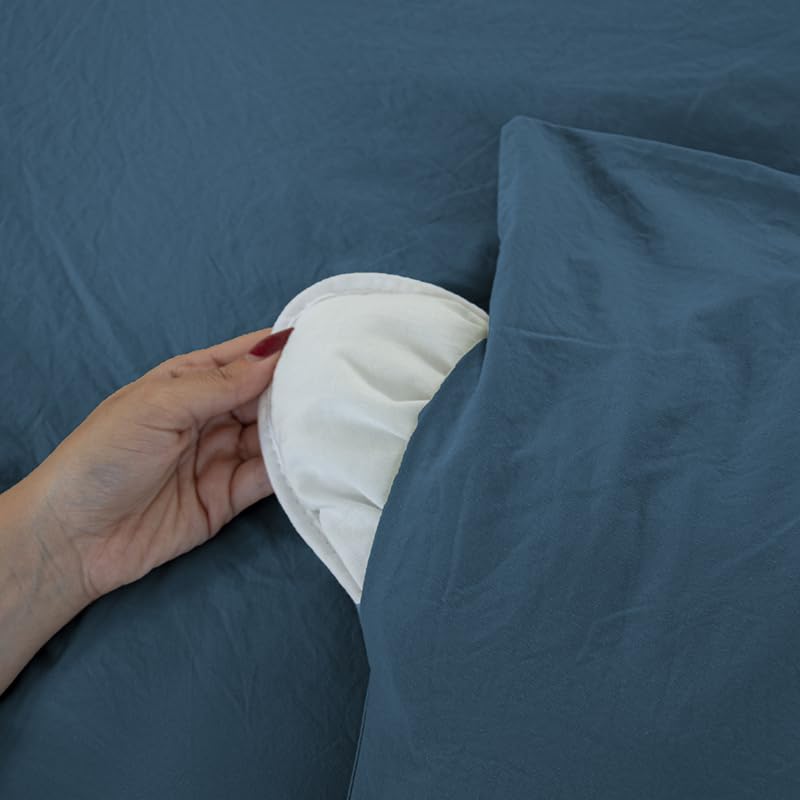 CÔTE DECO Parure da letto per adulti, 100% cotone, copripiumino 220 x 240 cm + 2 federe 63 x 63 cm, stampa geometrica reversibile, blu, finiture dorate