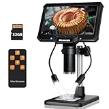 7'' Digital Microscope: 16MP 1200X 1080P Coin Microscope Magnifier - Soldering Microscopes with 8+2 Adjustable Lights for Adults - Gadgets Magnifying Glass for Jewelry - PC View, Black