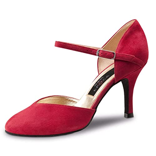 Chaussures de danse tango salsa femme Gitana daim rouge 8 cm