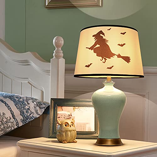Halloween Lamp Shades For Table Lamp Set Of 2 Large, 9.9" Top Diameter X 12" Bottom Diameter X 8" Height Inch, Assembly Not Required, Spider(Flying Witch) #TOP3