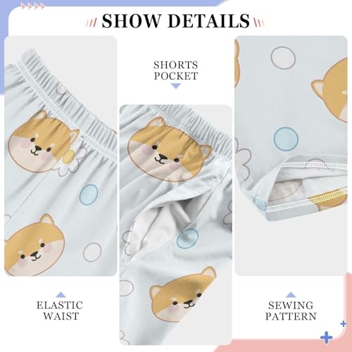 Cute Siba Faces Flowers Dots Boys Pants for Kids Jogger Pants with Pockets S-XL4