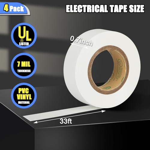 Image of GEYYANG White Electrical Tape, Professional Grade UL Approved, 4 Pack Multipurpose Electrical Tape for Home Improvement Electrical Equipment, 0.7in X 33ft PVC Electric Insulating Tape