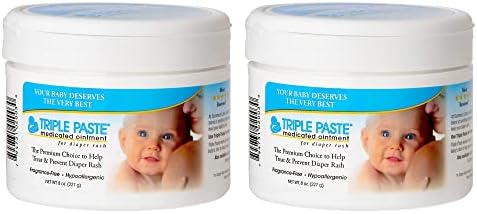 Triple Paste Diaper Rash Cream, Hypoallergenic Medicated Ointment for Babies, 8 oz (Pack of 2)