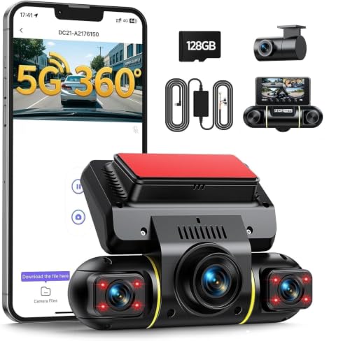 LAMTTO 4 Channel Dash Cam Front and Rear Inside,5GHz WiFi,128GB Card