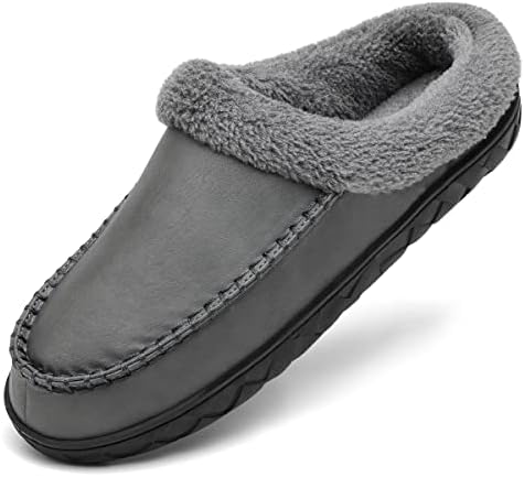 Warm Slippers for Men Mens Slippers for Men Men'S Slipper House Shoes Slip on Moccasin Cozy Soft Indoor Bedroom Winter Fur Fluffy Shearling Tan Brown Grey Washable Comfortable Fleece ( 561-Grey,11-12D )