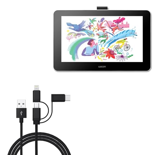 BoxWave Cable Compatible with Wacom DTC133W0A (13.3 in) - AllCharge 3-in-1 Cable - Jet Black