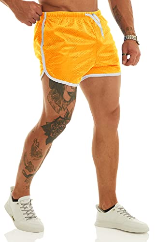 Ouber Men's Fitted Shorts Bodybuilding Workout Gym Running Tight Lifting Shorts With Pockets (Yellow, Small) #TOP4