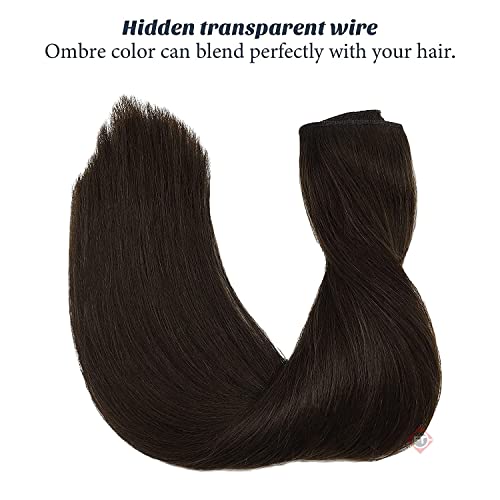 Image of Firstly Traders Halo Hair Extensions, Invisible Secret Wire Hair Extensions One Piece Straight Hair Extension Human Hairpieces for Women, 18 inches Dark Brown
