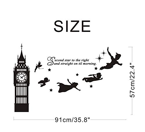 Big Ben Clock Wall Decal, Second Star To The Right Vinyl Sticker, Nursery Playroom Wall Art, Vinyl Wall Decals For Boys Girls Bedroom, Quote Wall Decals (Y31) (Small) #TOP2