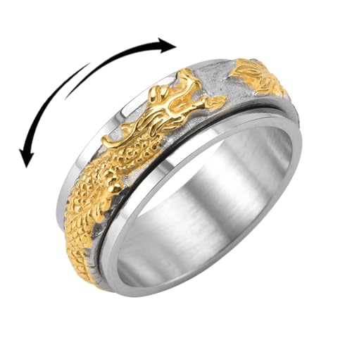 OIDIMS Dragon Rotating Spinner Fidget Band Rings Stainless Steel Punk Cool Animal Anxiety Stress Relief Rotate Freely Ring Promise for Men Women Birthday Valentine's Day Gifts Vintage Jewelry (9)