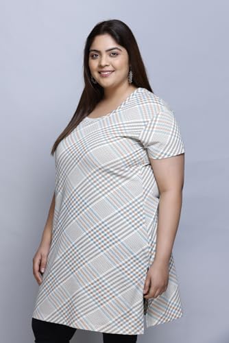 Image of RYSH Women's All-Over Printed Cotton Plus Size Longline T-Shirt with Pockets