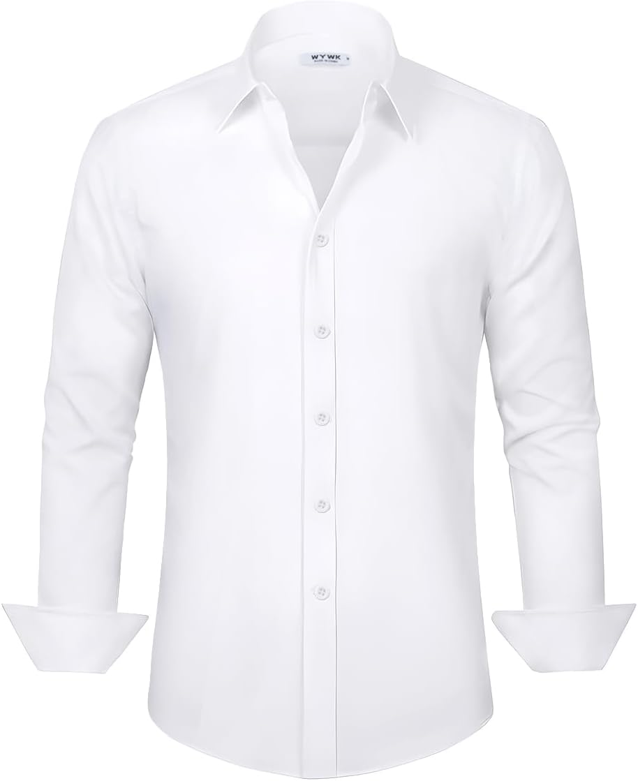 WYWK Men's Dress Shirt Slim Fit Long Sleeve Solid Button Down Shirts for Men Business Wedding