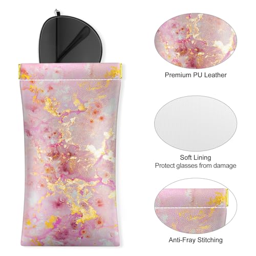 Image of 3 Pack Eyeglasses Pouch, Portable Squeeze Top Leather Sunglasses Pouch Spring Storage Glasses Case, Pink Gold Marble