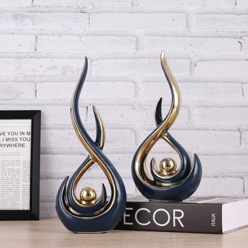 Set de 2 Figuras Abstractas de Cerámica Azul y Dorado miniatura 5