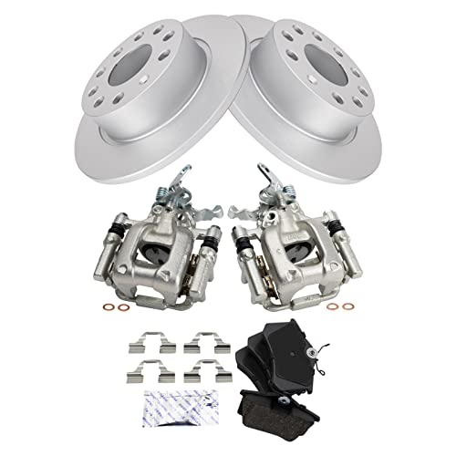 Image of TRQ Rear Brake Pad and Rotor Set Ceramic G Coated Solid Rotors Calipers | For 2013 Volkswagen Beetle