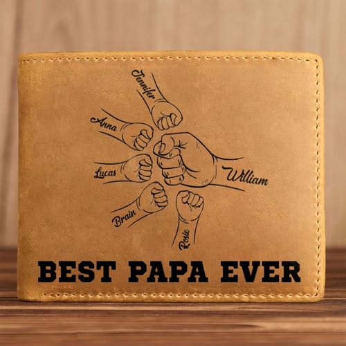 Men Leather Wallet Engraved Gift for Dad - Personalized Gift for Fathers Day, Christmas, Birthday - Minimalist Money Pocket Leather (W01)4