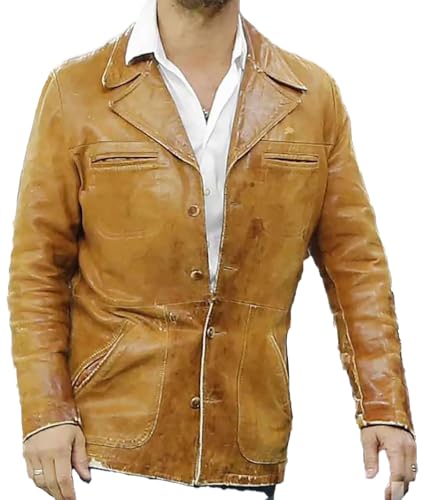 Men's Matthew Mcconaughey Brown Leather Jacket - Brown Buttoned Real Leather Coat Blazer